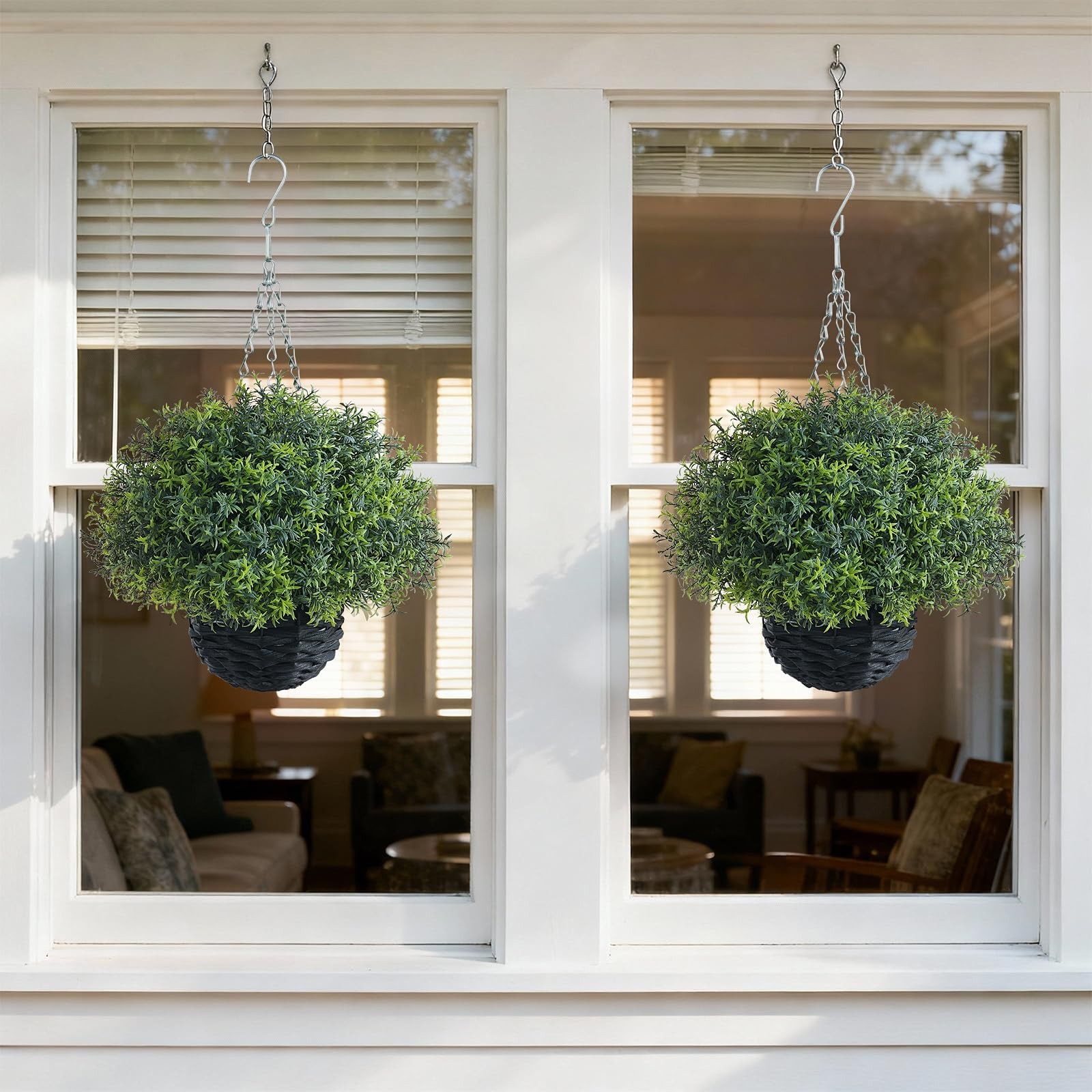 New YXZZWL Artificial Rosemary Hanging Basket – 2 Sets with Baskets, Plants Faux