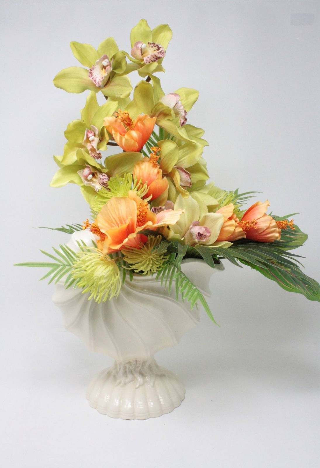Artificial Tropical Floral Flower Arrangement Centerpiece Shell Vase Lime Green