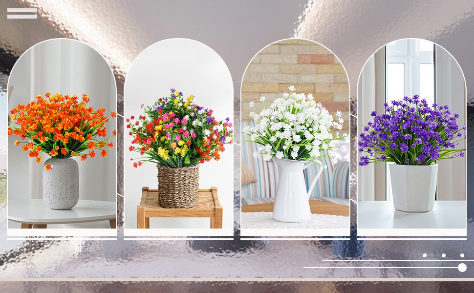 24 Bundles Artificial Fall Flowers Outdoor Indoor Decoration, Fake Plastic