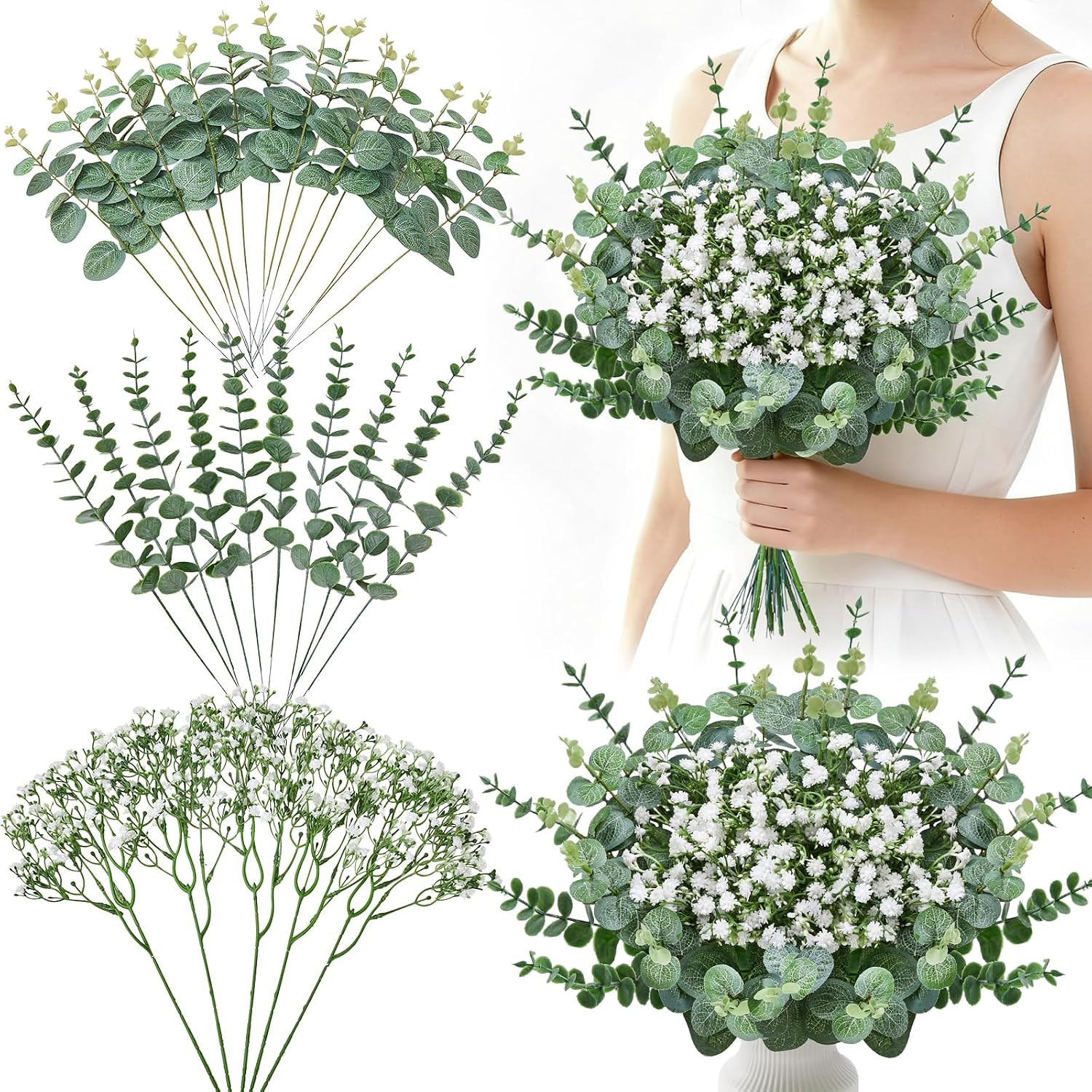 30PCS Mixed Eucalyptus Greenery Stems & Baby’S Breath Flowers Bulk | 3 Kinds Art