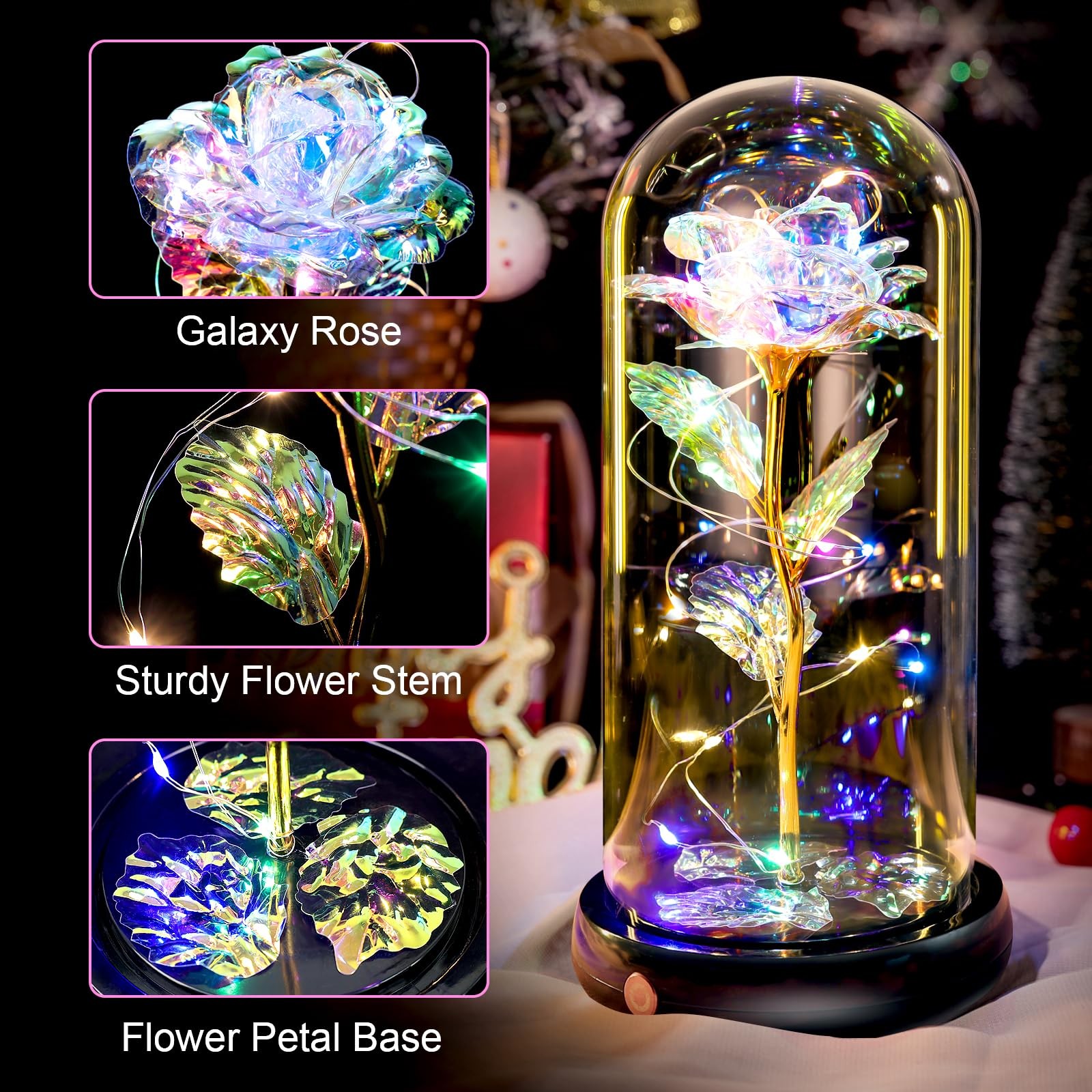 Mothers Day Flowers Gifts for Mom Gift, Rechargeable Galaxy Glass Rose in Gla…
