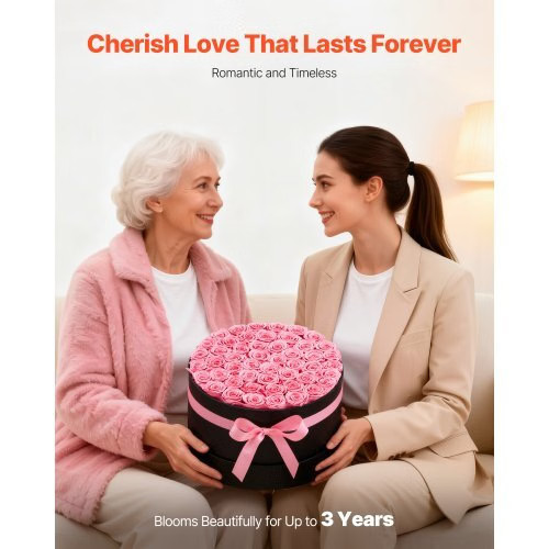 Forever Flowers, 50 Preserved Roses in a Box, Eternal Flowers Immortal Bouquet B