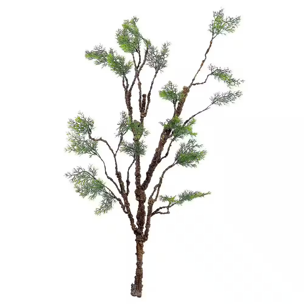 1Pc Artificial Pine Bark Branches Green Leaf Bendable Foliage Real Touch EPE Mat