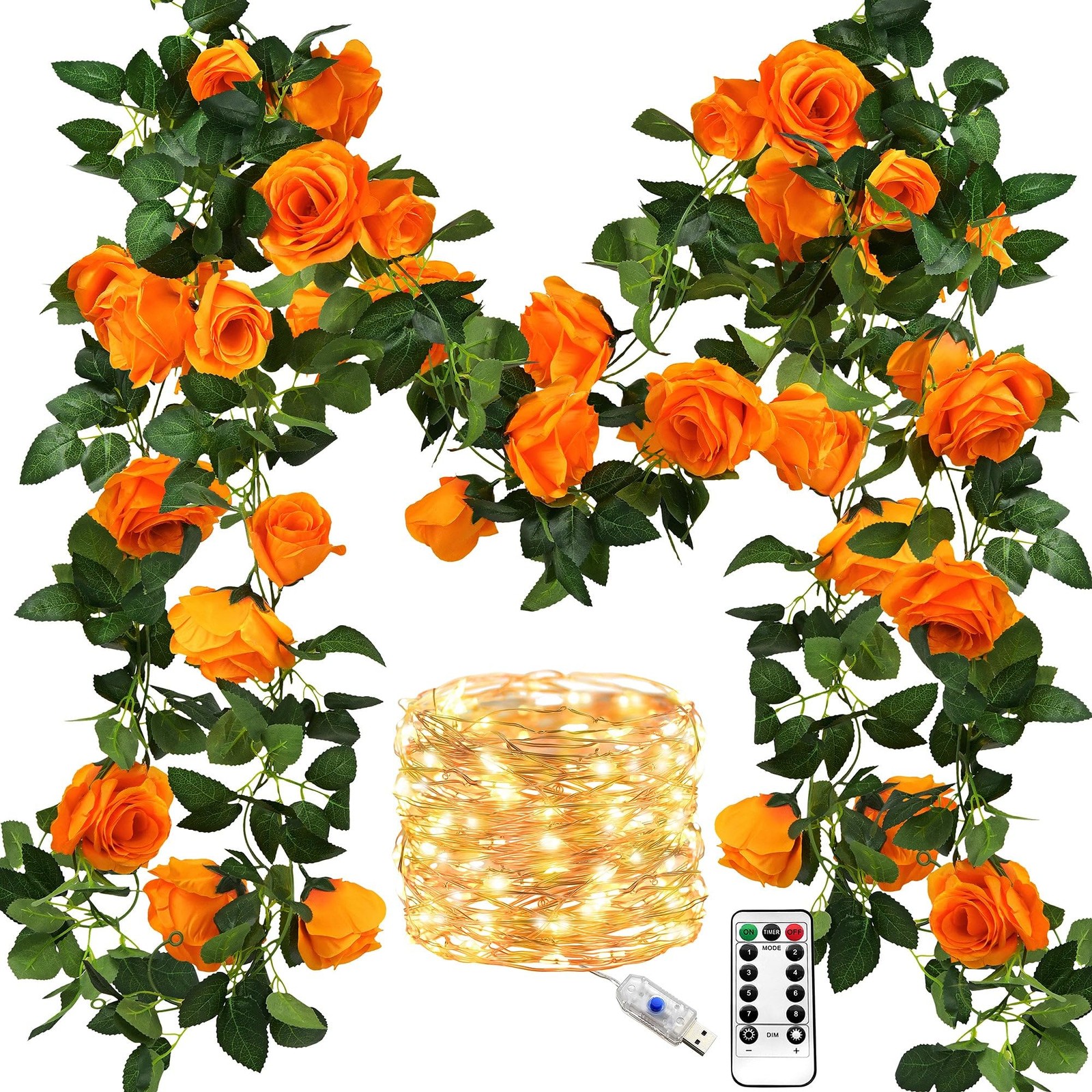 FiveSeasonStuff 29 Ft 4 Pack Mandarin Orange Rose Silk Flower Garland Artific…