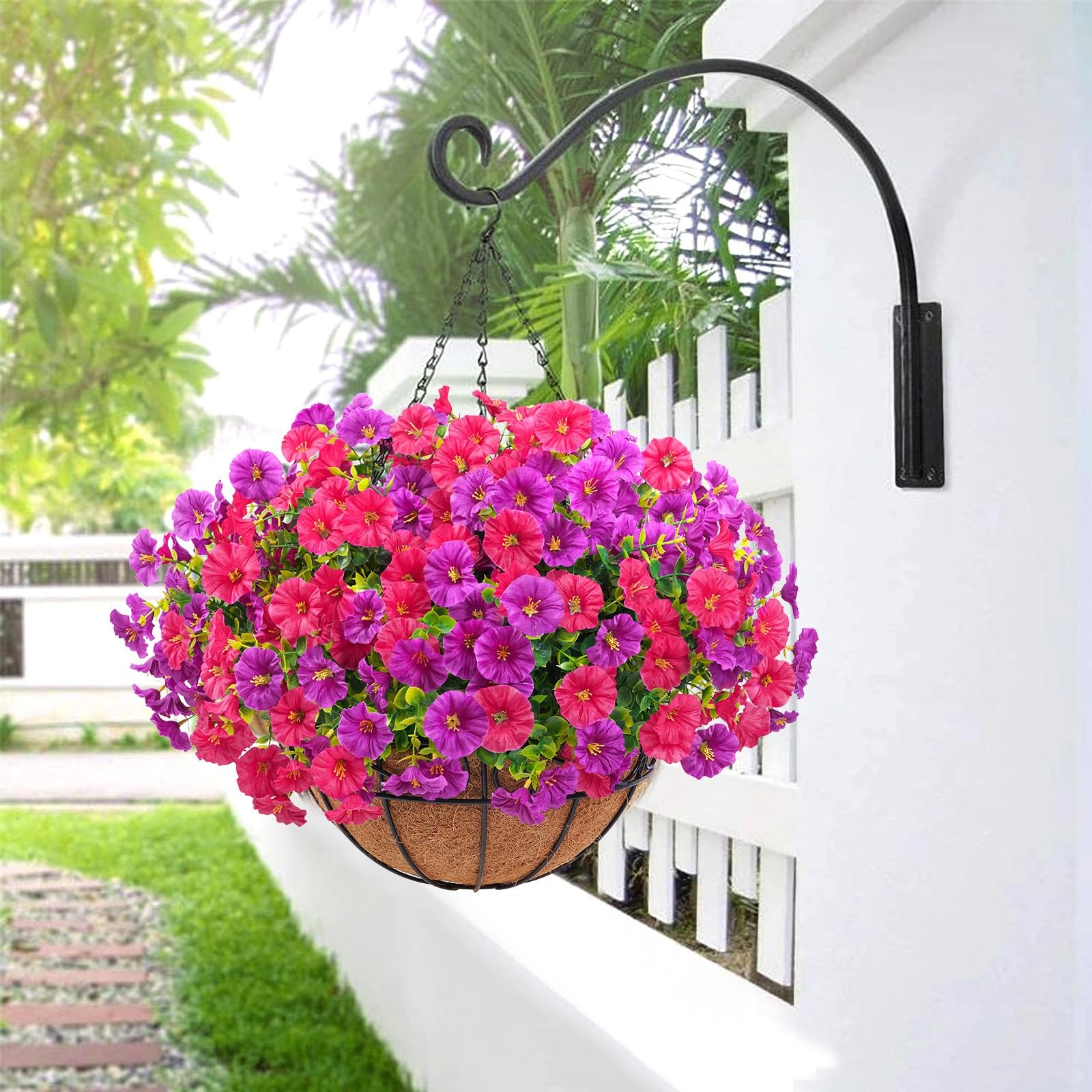 2 Pack Artificial Hanging Flowers for Outdoors, Fake Flowers Artificial Petun…