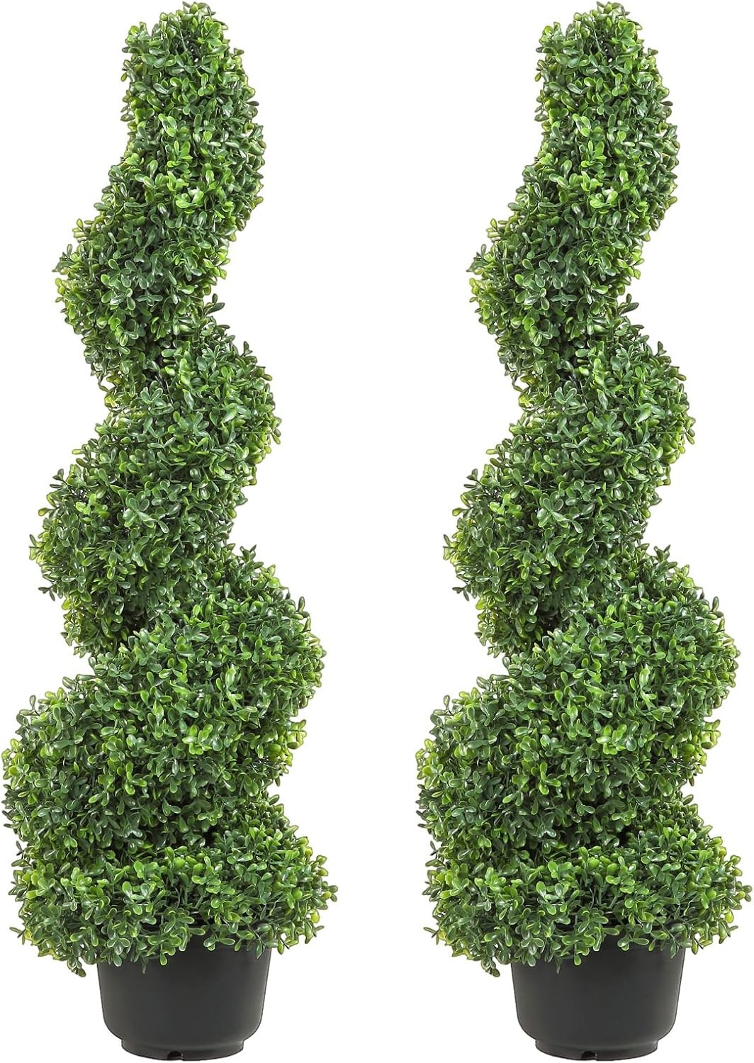 Artificial Boxwood Spiral Topiary 3ft Tall 2pcs Outdoor Indoor Decor