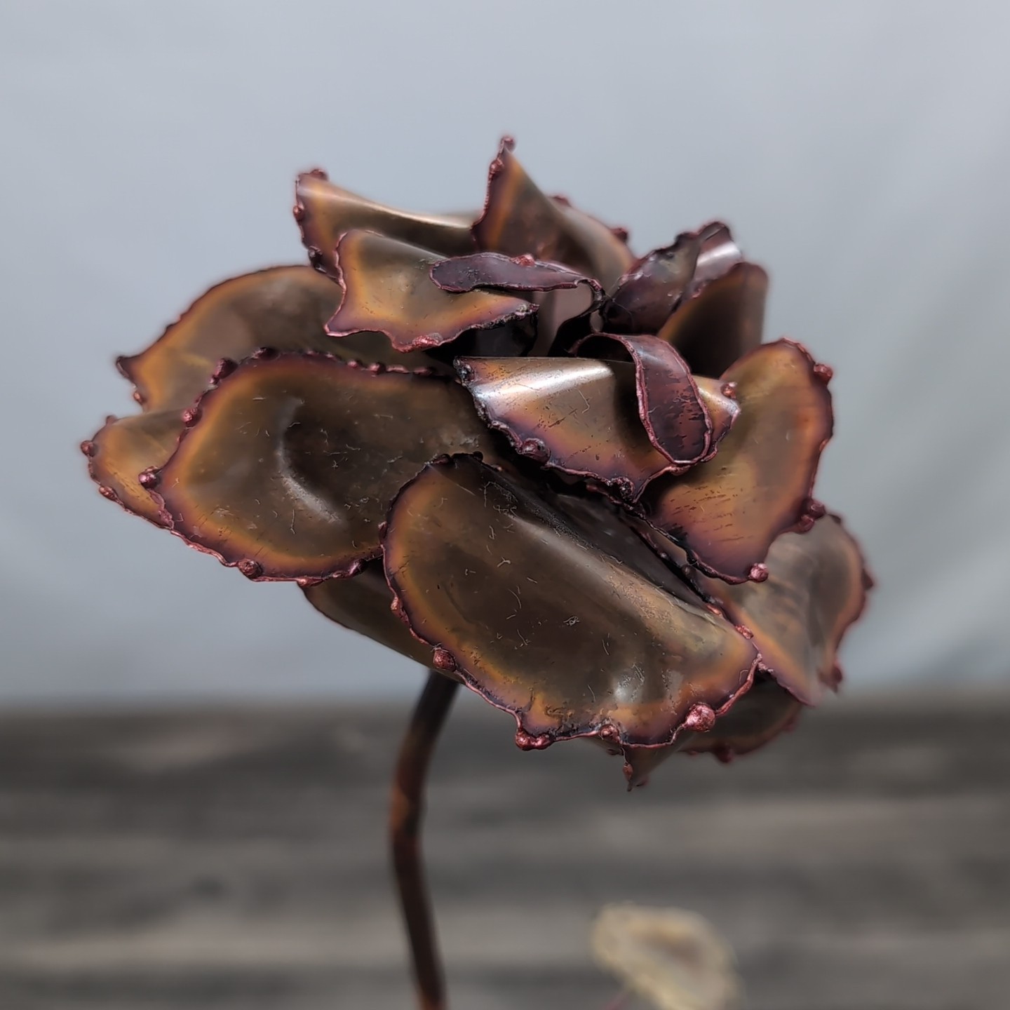 Vintage Tole Wild Rose Sculpture Rock Base Signed 1986 11.5in OOAK Decor