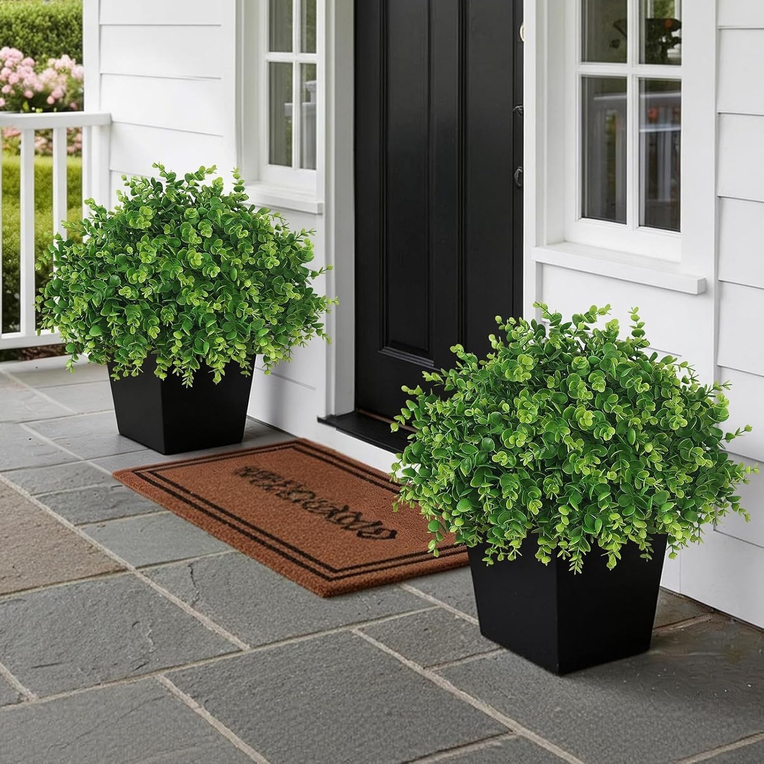2 Set Real Touch Artificial Eucalyptus Topiary Trees for Outdoor Decor – 16″ …