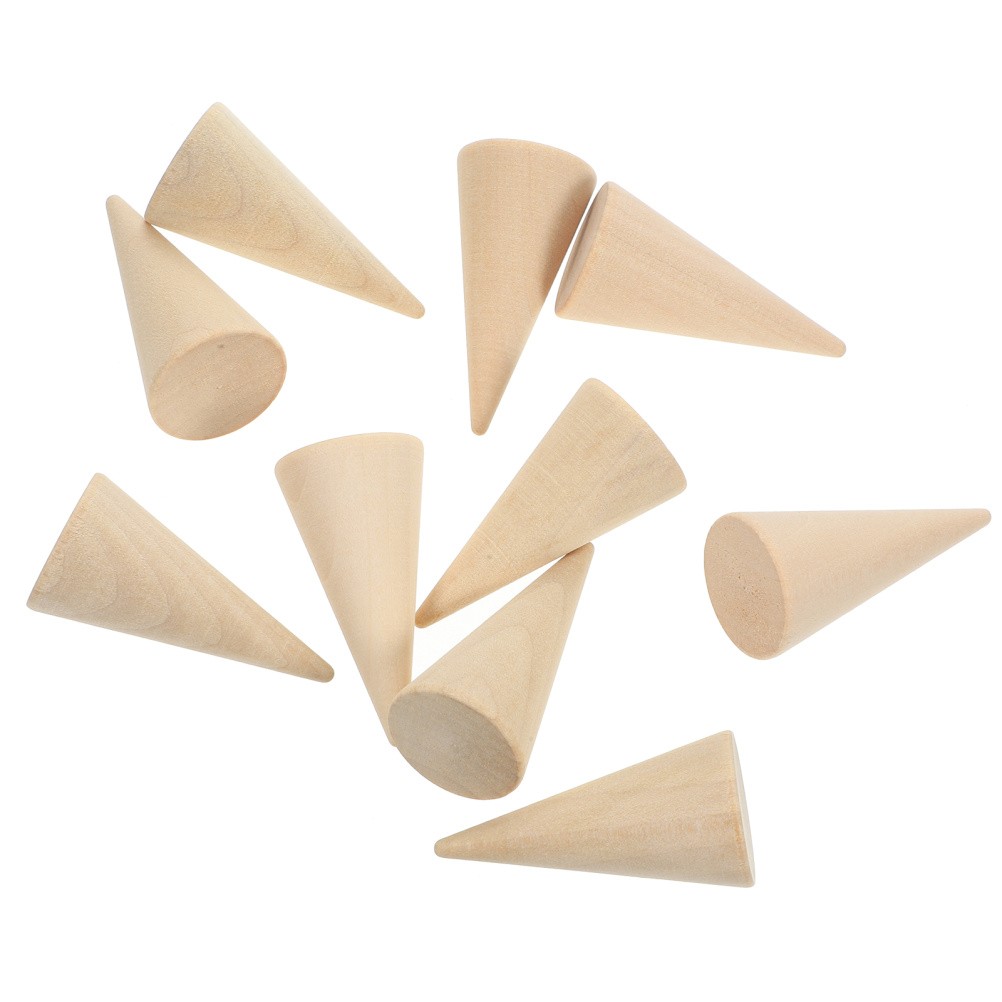 10pcs DIY Cone Unpainted Wooden Cone Shape Ornamnet Craft 2.5x5cm