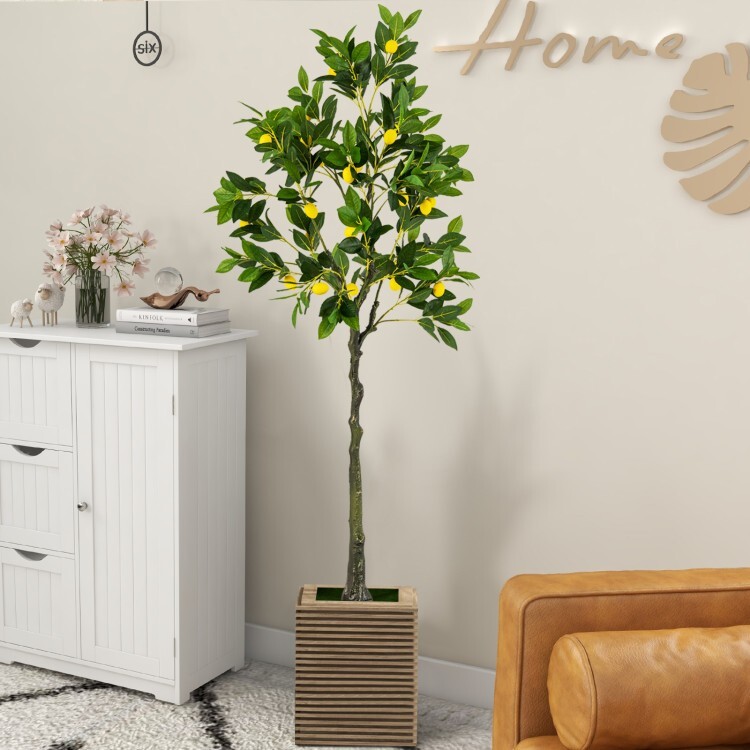 Tall Artificial Lemon Tree Tall Fake Lemon Decorative Plant w/Built-in Cement