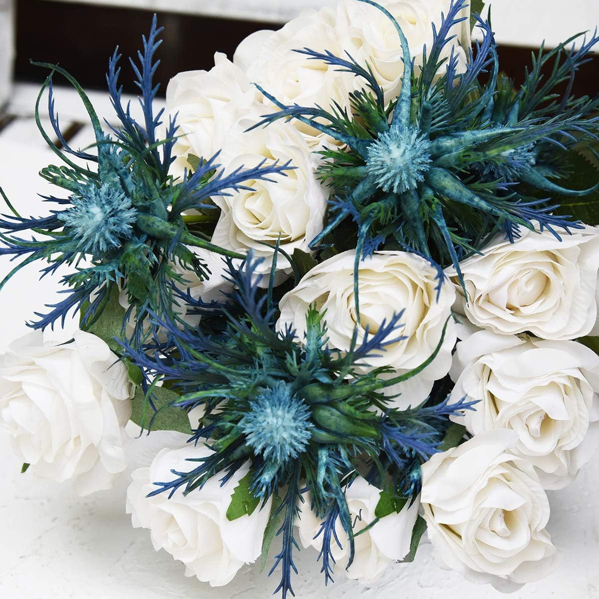 Rustic Blue Thistle Flowers – 8 Stems Real Touch Decor for Weddings & Bouquets