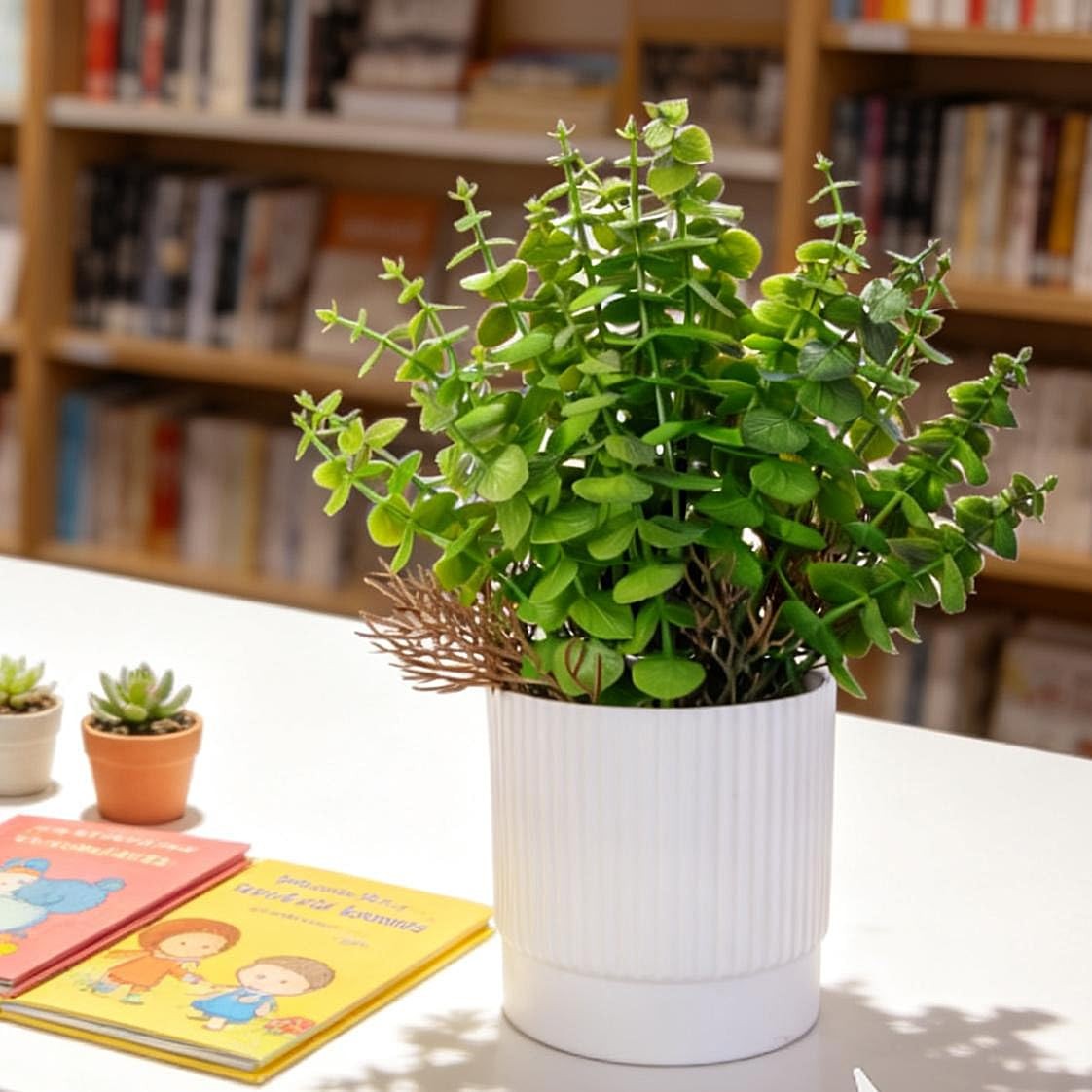 2 PCS Artificial Fake Potted Plastic Plants Table Desk Home Office Decor