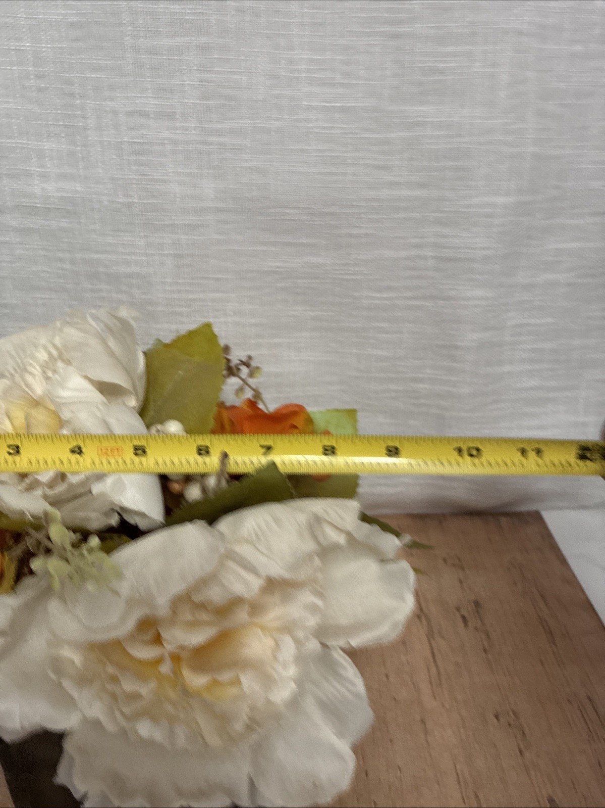 Faux Floral Arrangement In Wood Box Multicolor White, Yellow, Orange 5” Box 9”T