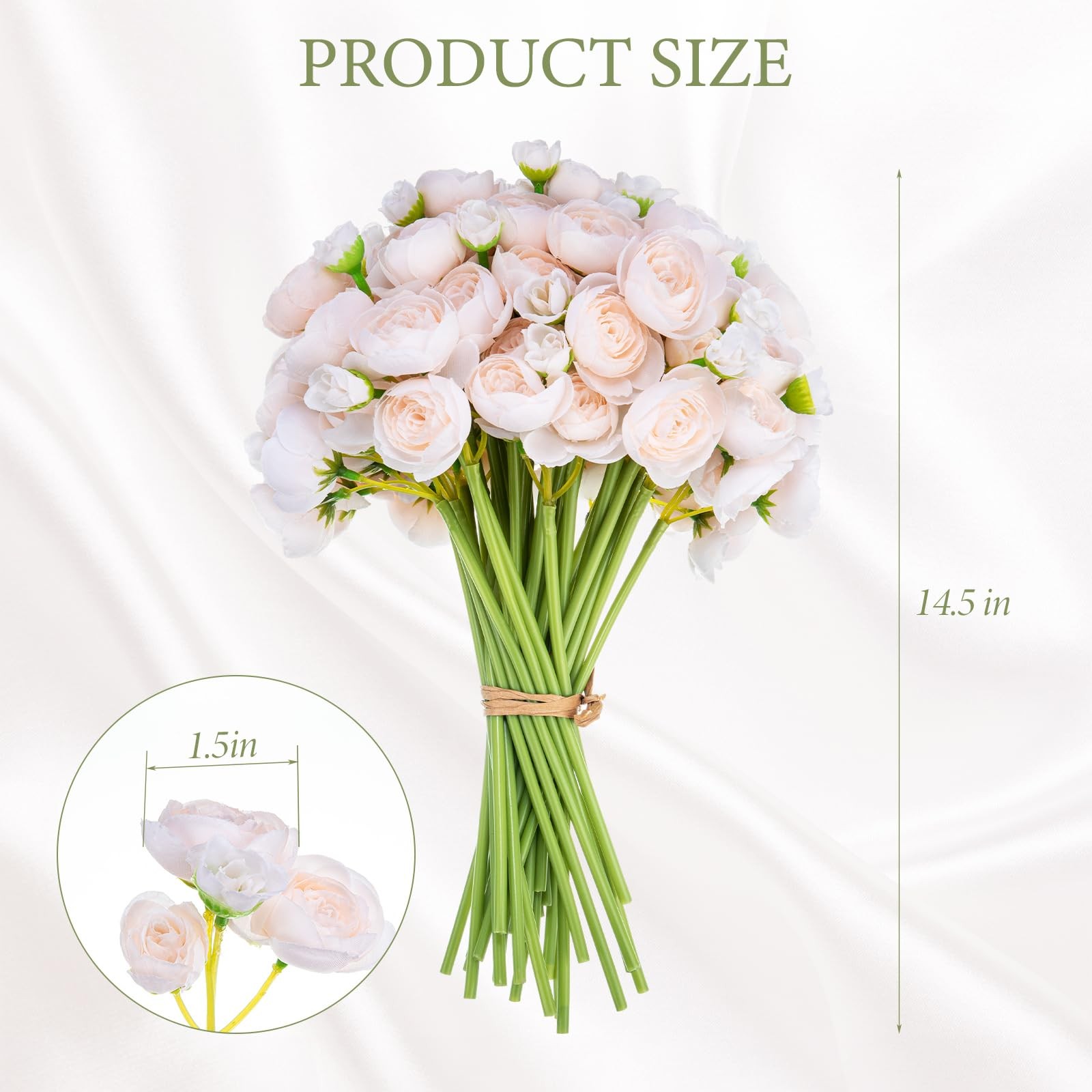 36 Pcs Artificial Silk Ranunculus Flower Realistic Faux Rose With Long Stems Bul