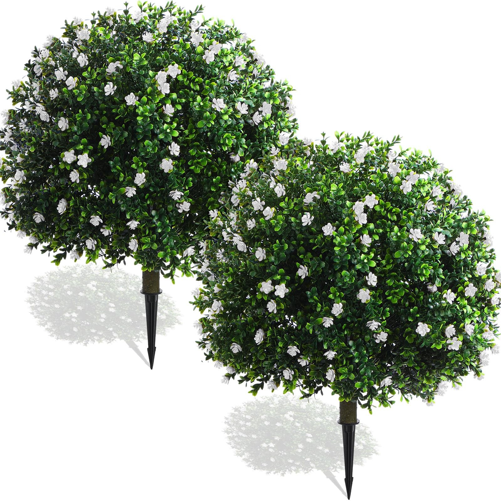 Set of 2 Artificial Boxwood Topiary Tree Fake Bushes Shrubs Outdoor Faux Plan…