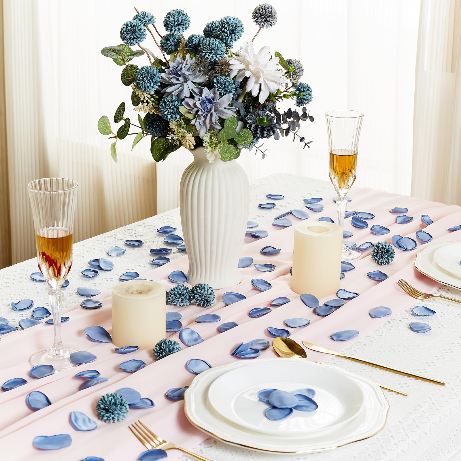400PCS Fake Rose Petals Faux Silk Flower Blue Petals for Romantic Night for H…