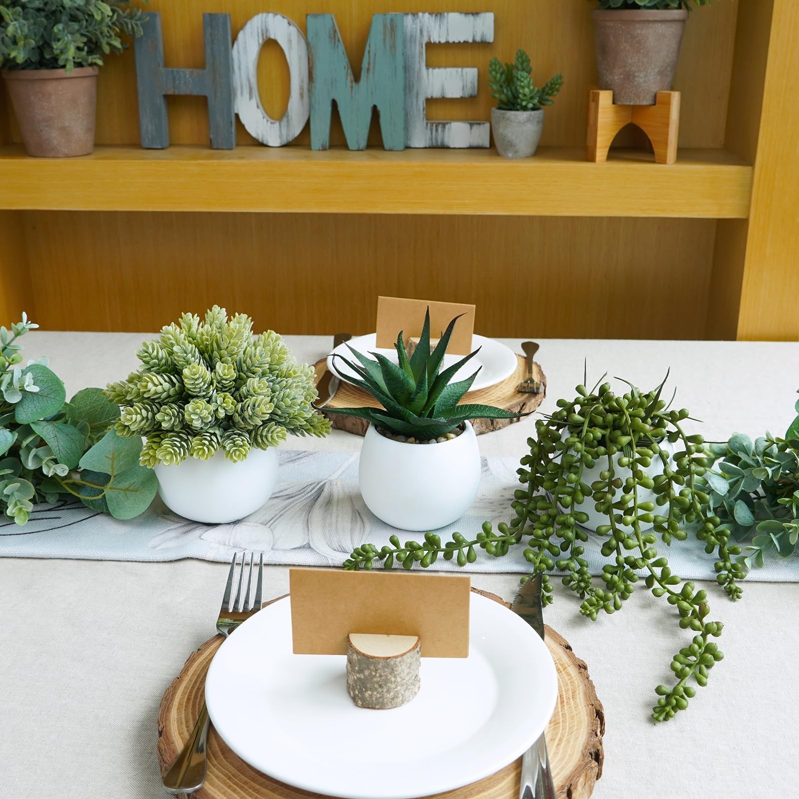 Artificial Succulent Plants in White Concrete Pots Faux Potted Set Of 3
