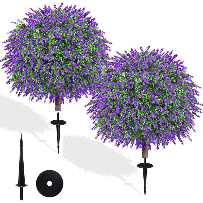 Artificial Lavender Topiary Trees Faux Plants Zero Maintenance Outdoor Decor New