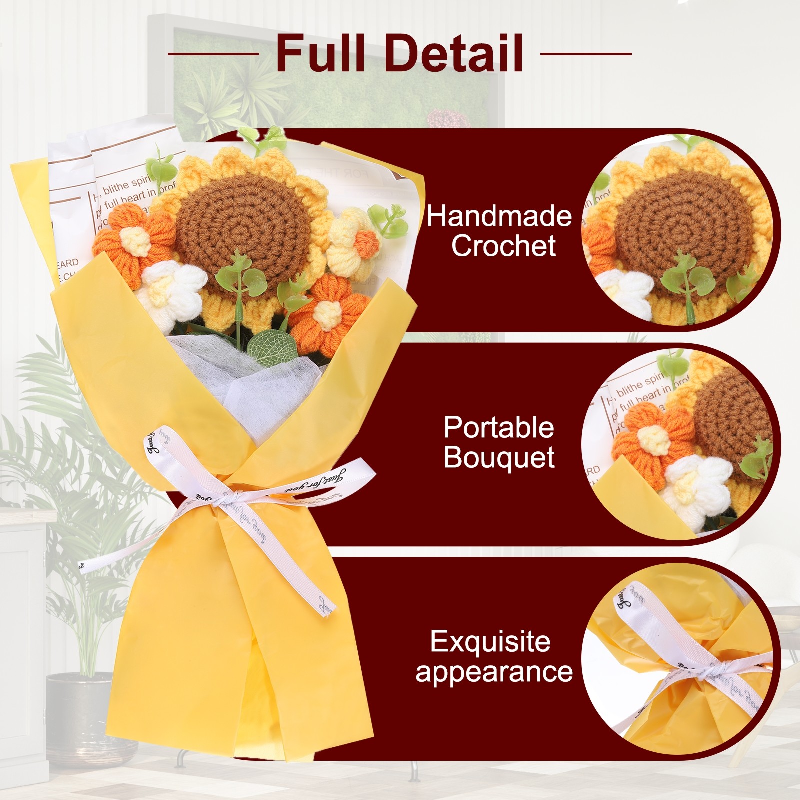 Crochet Flowers Bouquet Handmade Artificial Bouquet Sunflower Yellow