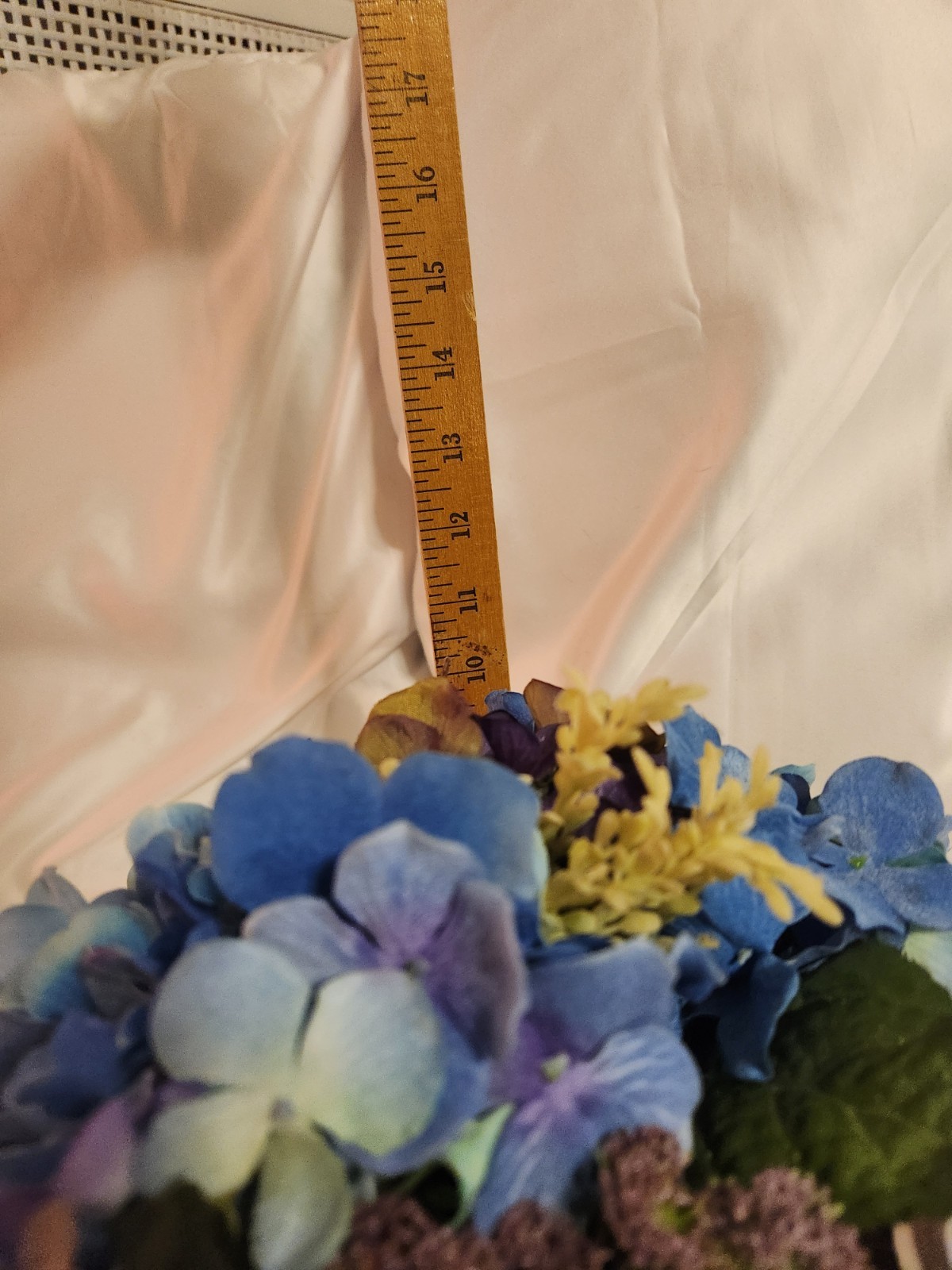 Hydrangea Floral Arrangement In Pedestal Urn Blues, Purples, Greens
