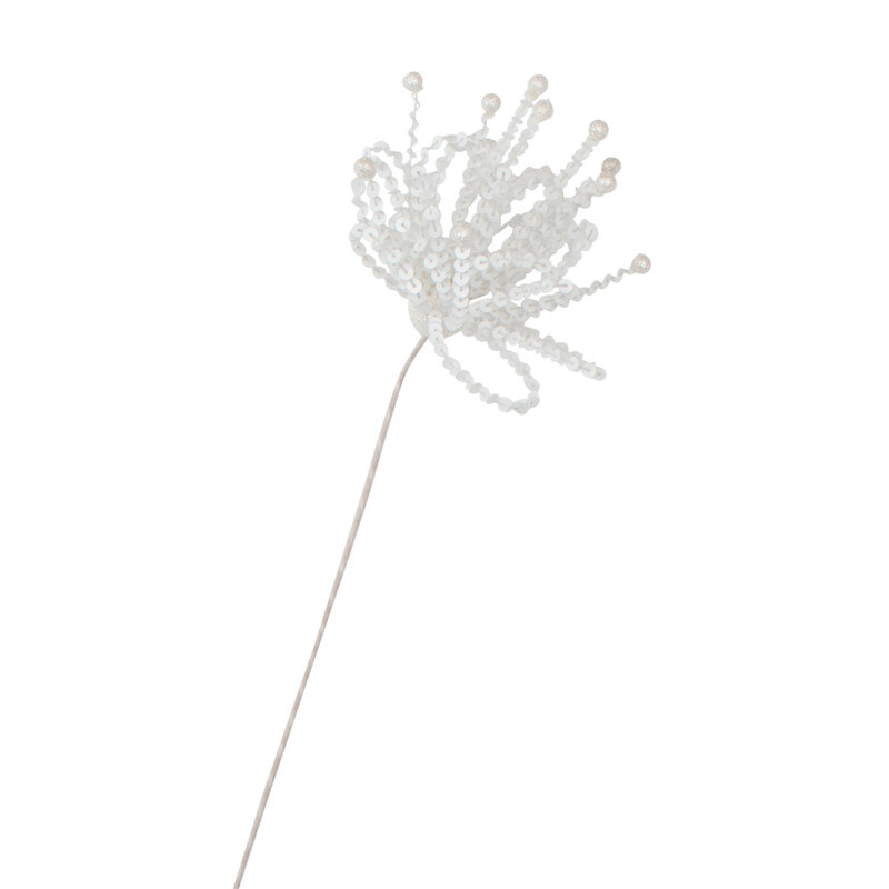 Set of 2 White Glitzy, Beaded and Sequined Star Burst 22″ Picks