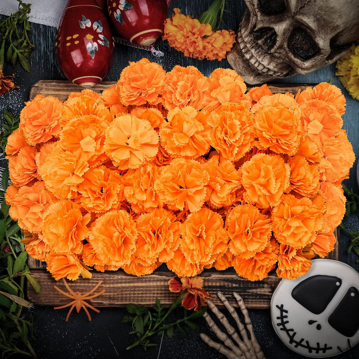 Artificial Marigold Flower, 50Pcs Mexican Orange Marigold Flowers Heads for DIY