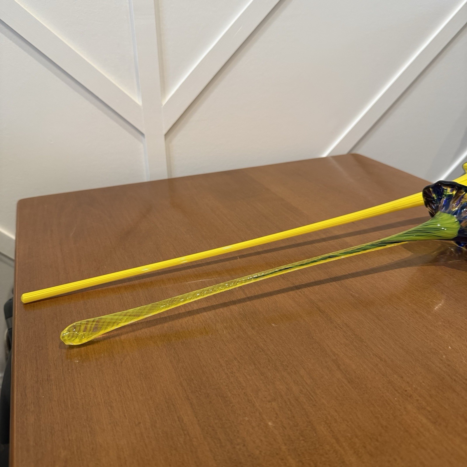 Vtg Murano Style Hand Blown Art Glass Long Stem Flower Bouquet 15-19″ Lot Of 4