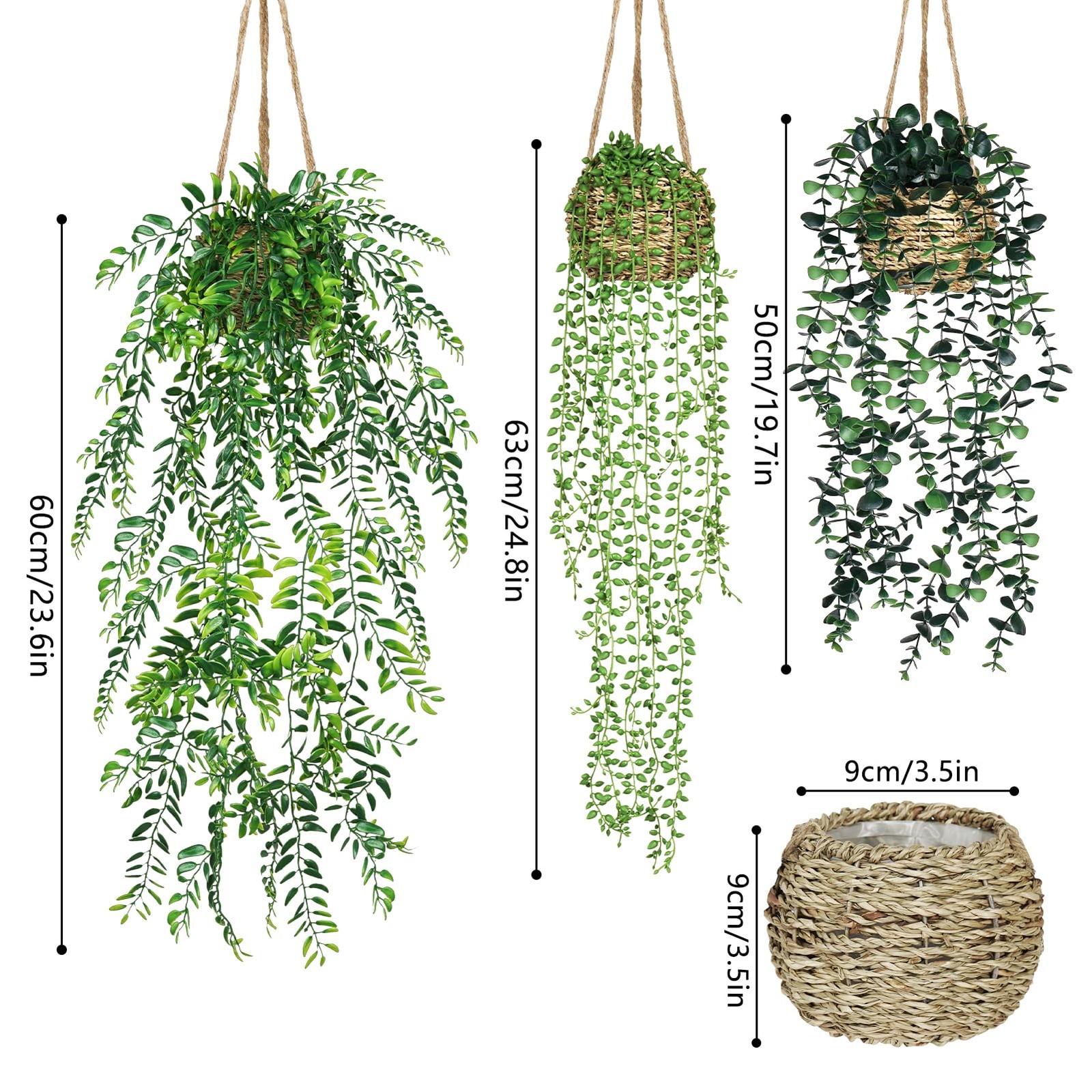 Fake Hanging Plants 3 Pack Artificial Hanging Plants in Basket Fake Potted Pl…