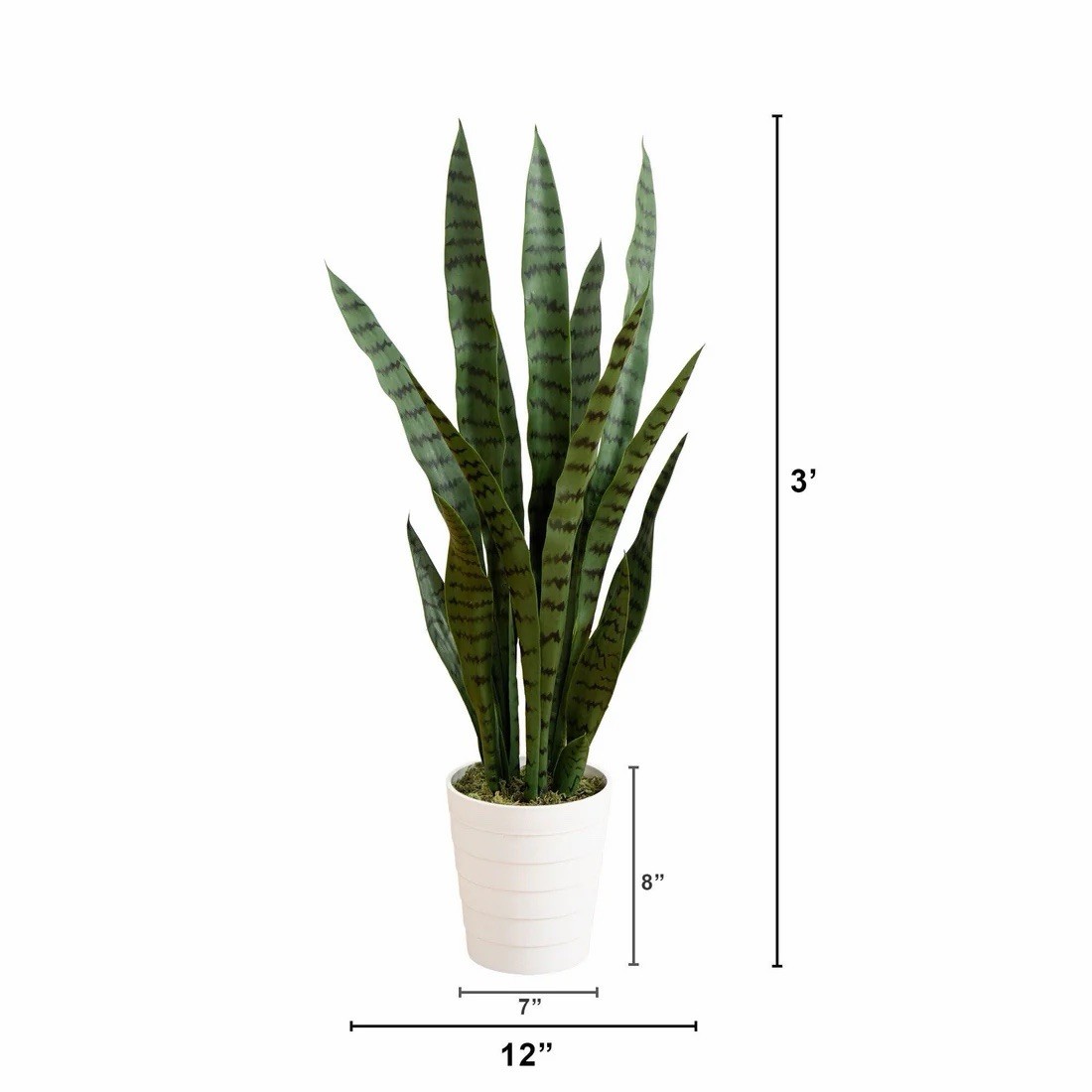Artificial Snake Plant Potted Houseplant w/ White Flower Pot, 3 ft Tall