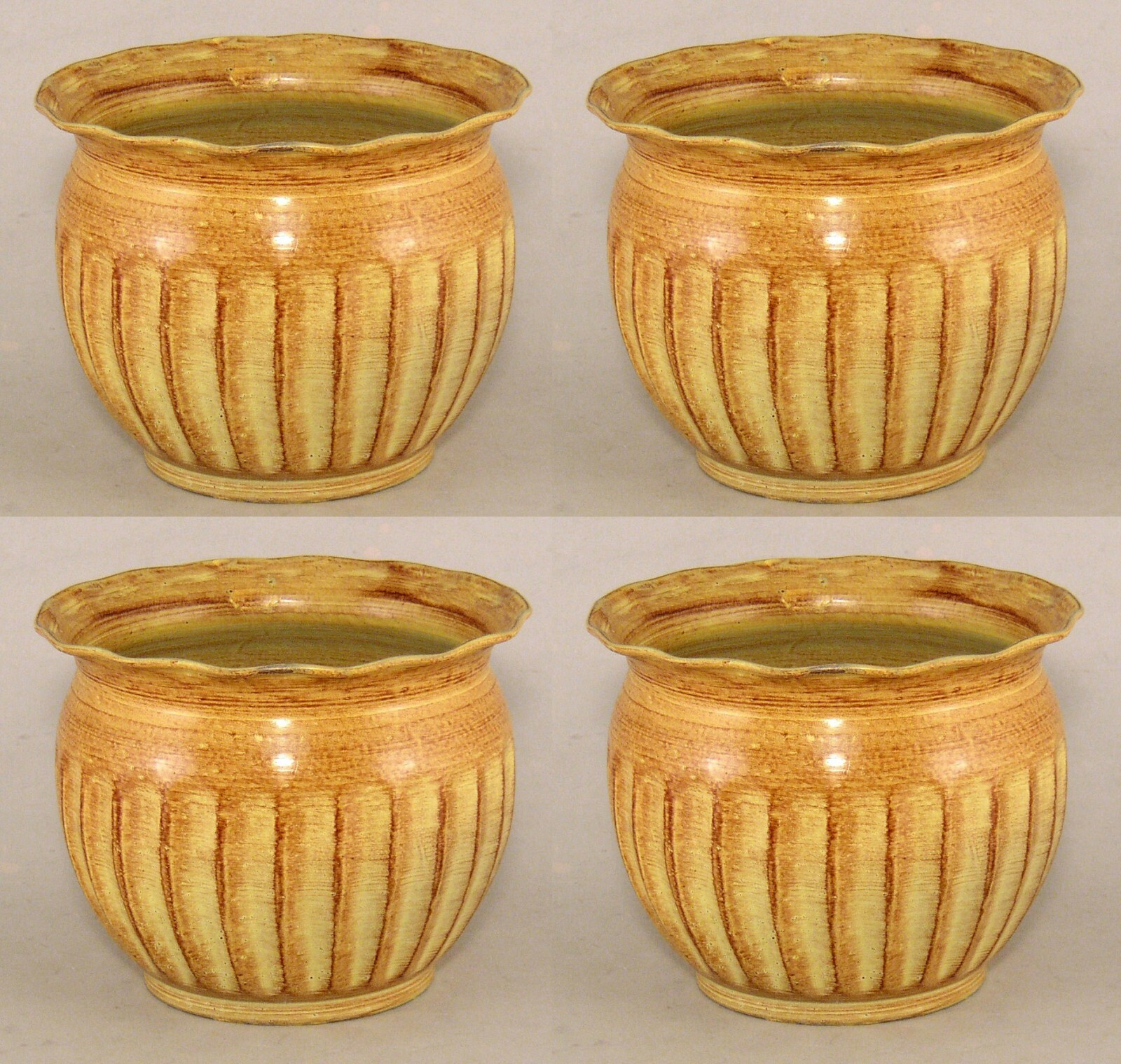 Planter Container Beige Wavy Rim Fluted Surface 5.5″Dia 4.5″High Set of 4