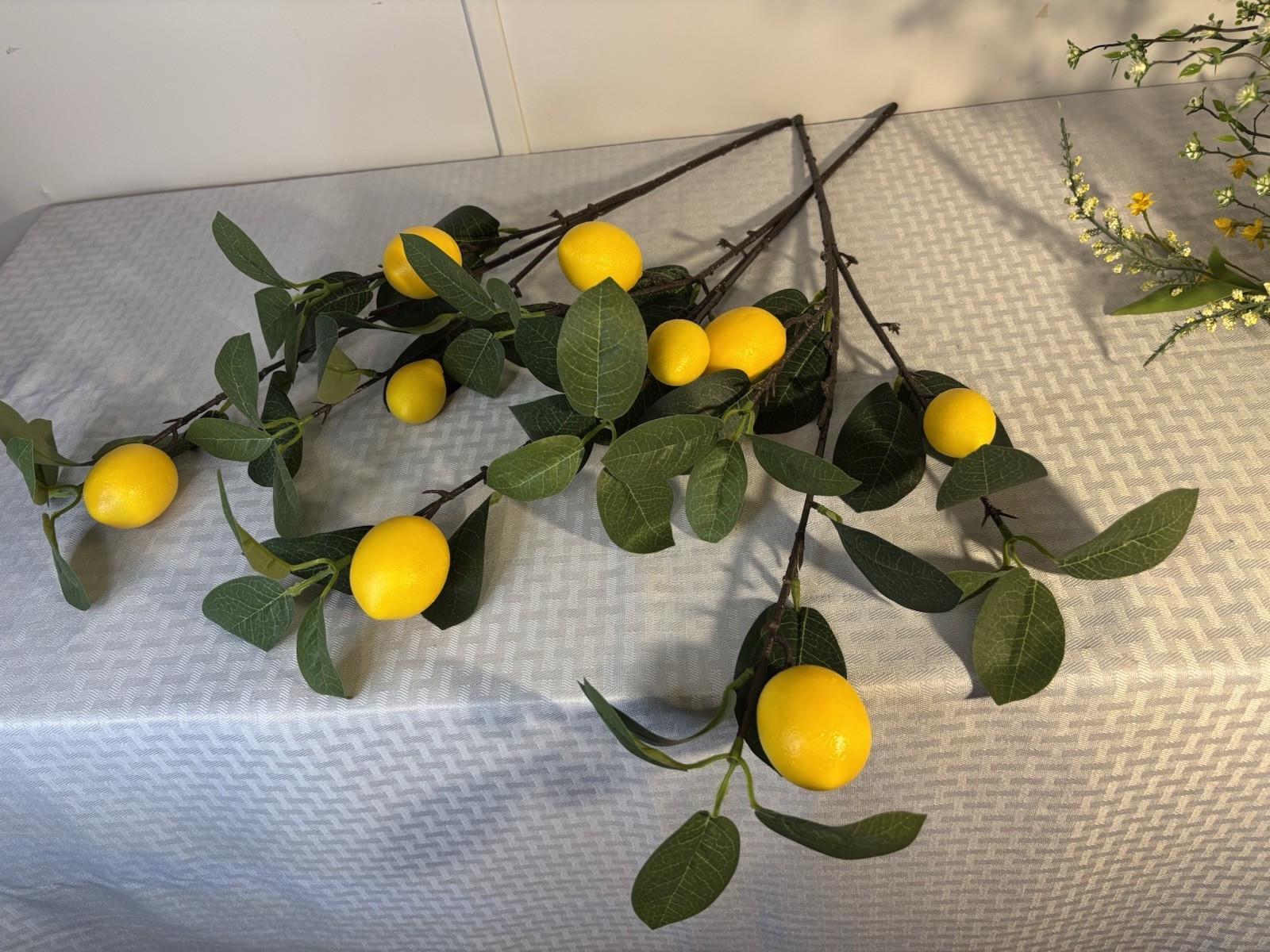 Artificial Lemons on Branches Yellow & White Floral Sprigs Bouquet