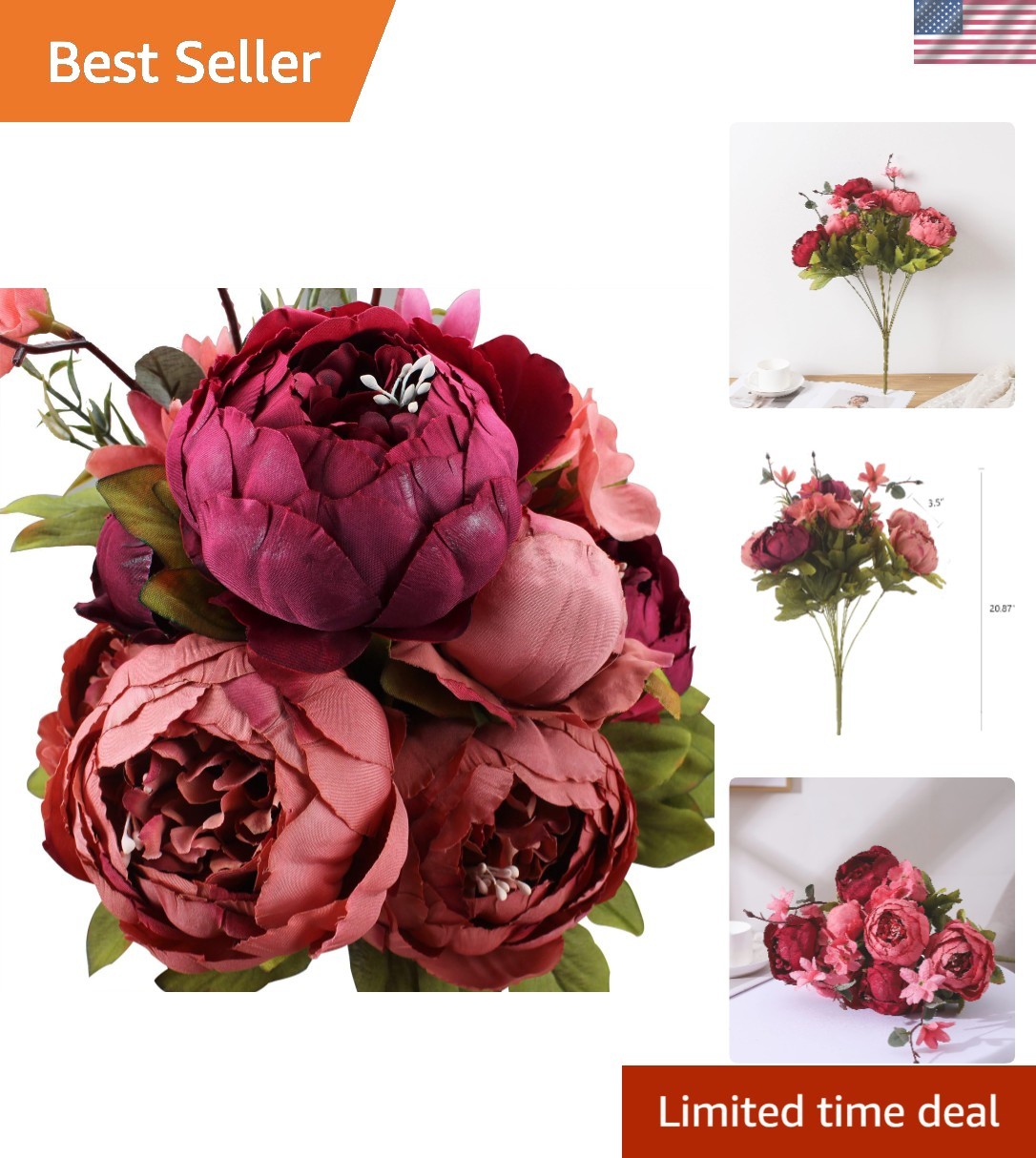 Vibrant Artificial Peony Bouquet – Perfect for Weddings & Custom Arrangements