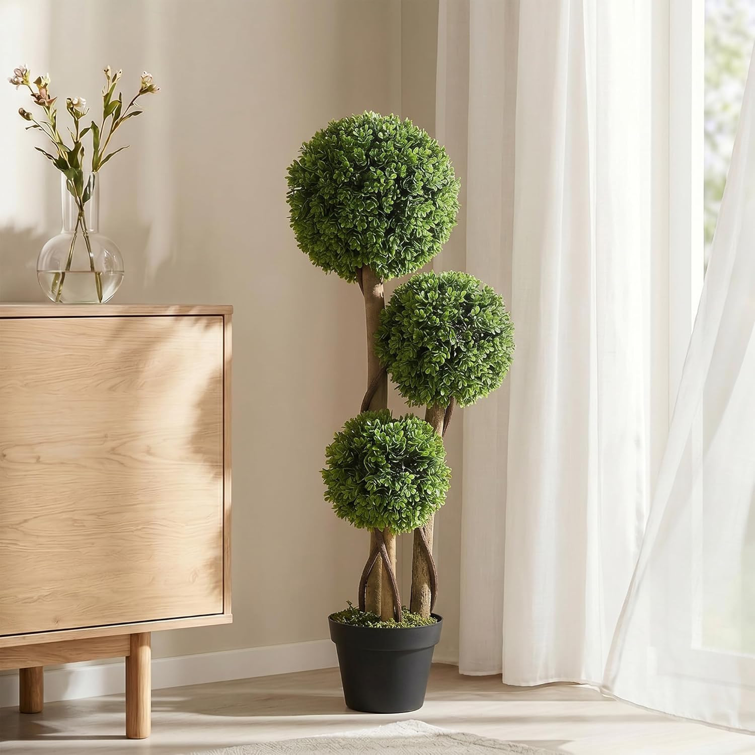 Artificial Plant 3 Ball Boxwood Topiary Tree Outdoor Light Green | Indoor & Outd