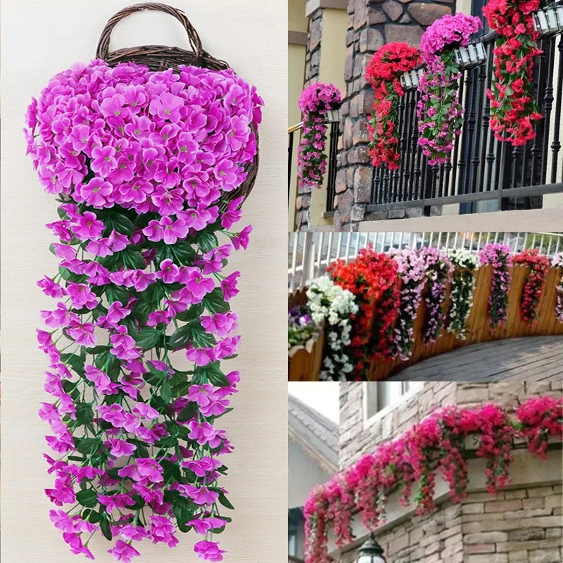 80/90cm Artificial Violet Hanging Flowers Wall Decor Silk Flower Vines For Home