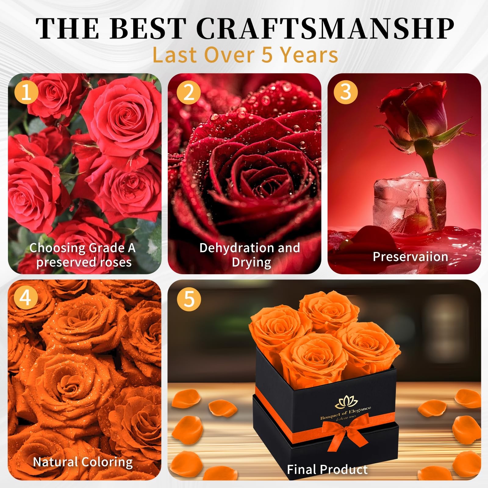 Orange Real Preserved Roses In A Box Forever Flower Gifts For Mother Women