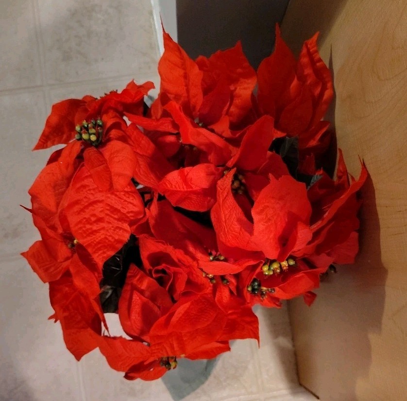 Artificial Poinsettia Deluxe Bushes 2 Bushes Artificial Christmas Flowers Red