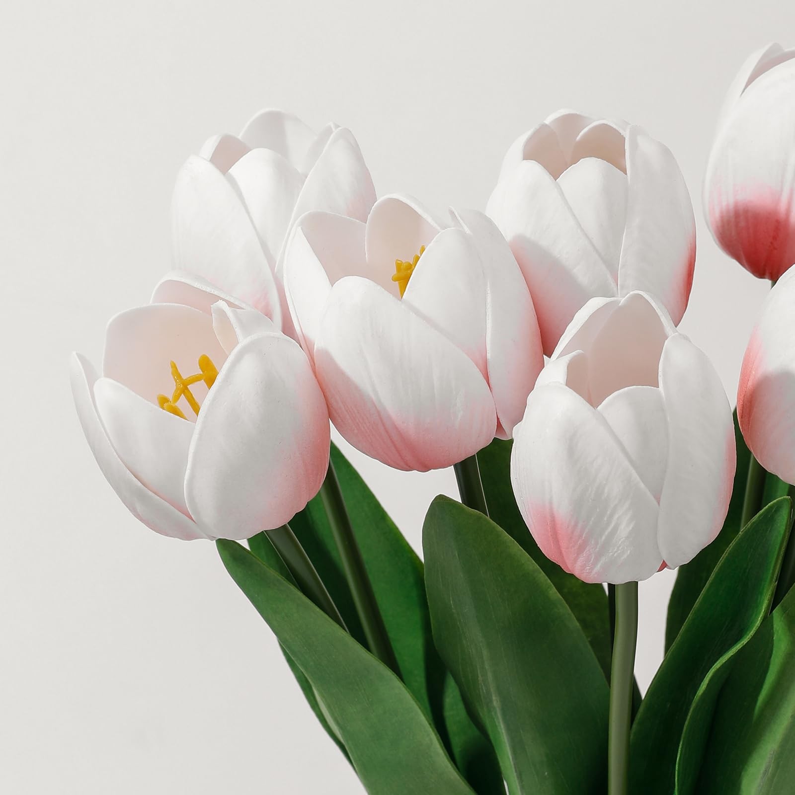 Artificial Tulips Flowers Blush Pink PU Real Touch Faux 18.5 Inch Easter Decor