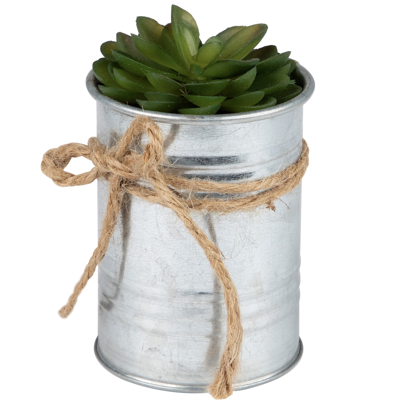 Northlight 7″ Lime Green Mini Artificial Rose Succulent in Tin Planter Twine Bow