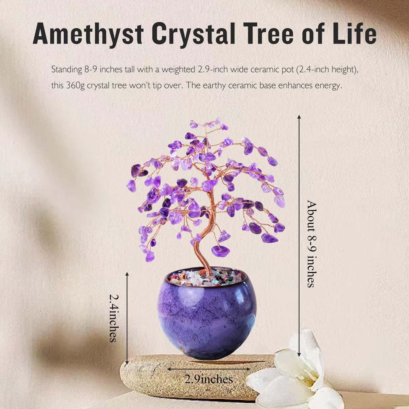 Amethyst Crystal Tree of Life – 8″ Large Natural Chakra Healing Crystal Tree,…