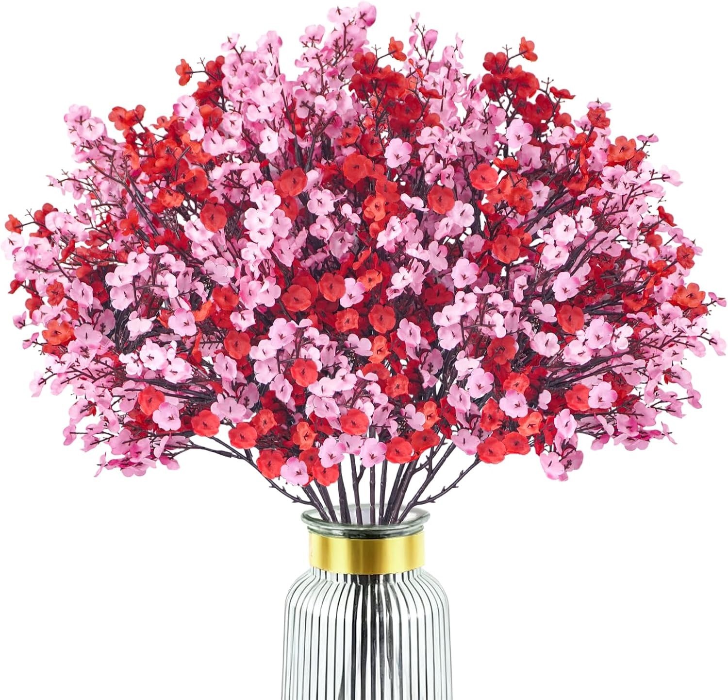6 Pcs Valentine’s Day Artificial Baby’s Breath Flowers, Red Pink Faux Gypsoph…