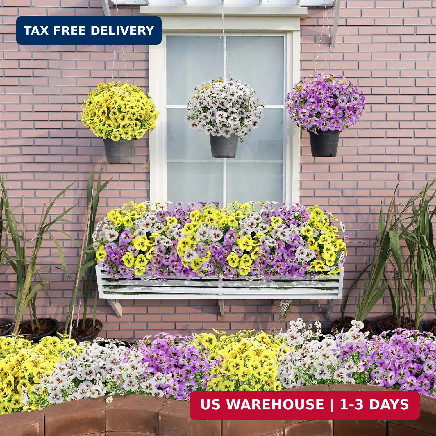 12Pcs Artificial Flowers Faux Silk Pansies with Eucalyptus, UV Resistant Realist