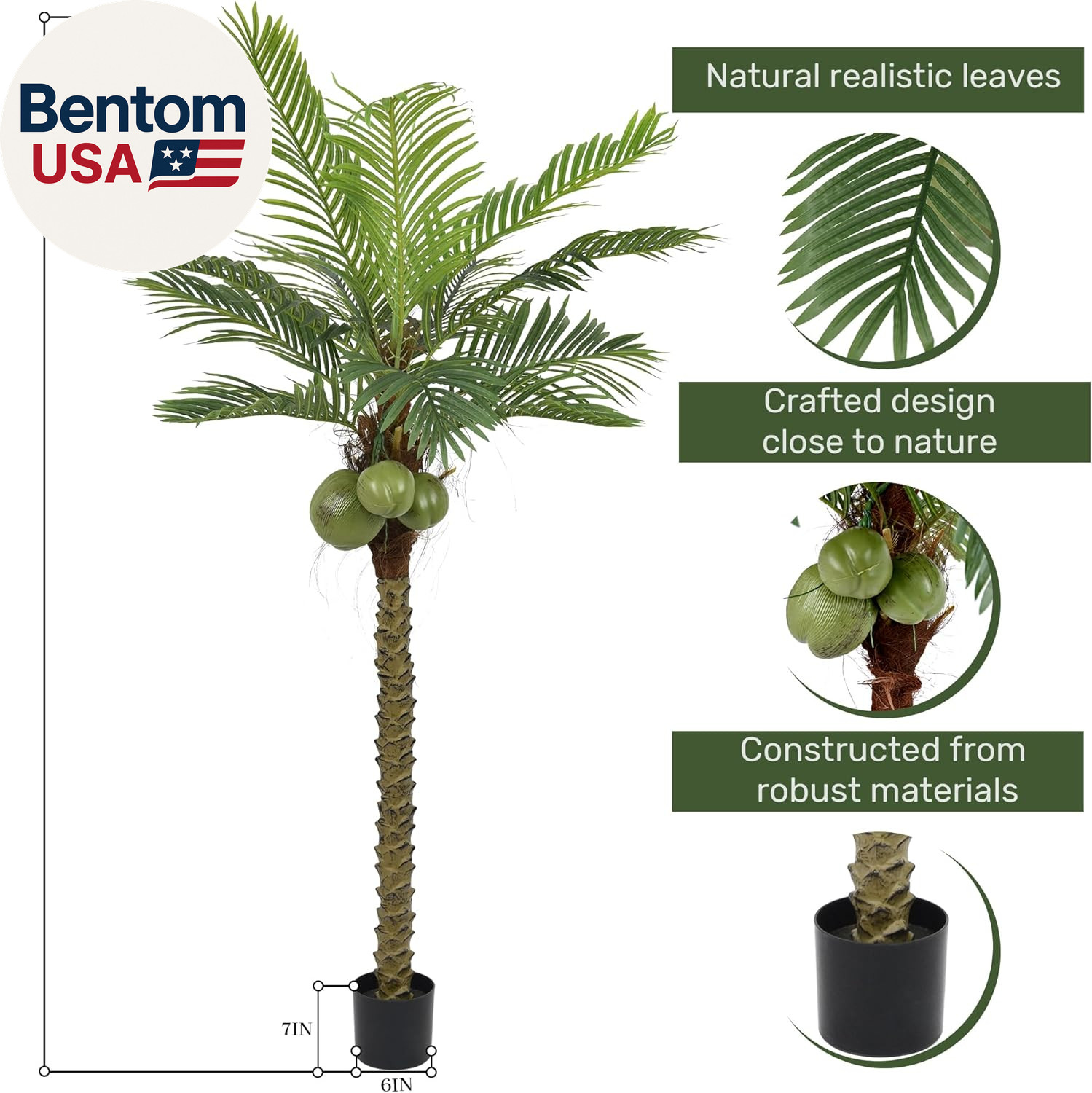 Artificial Phoenix Palm Tree 6.5FT Tall Large Faux Coconut Trees with Realistic