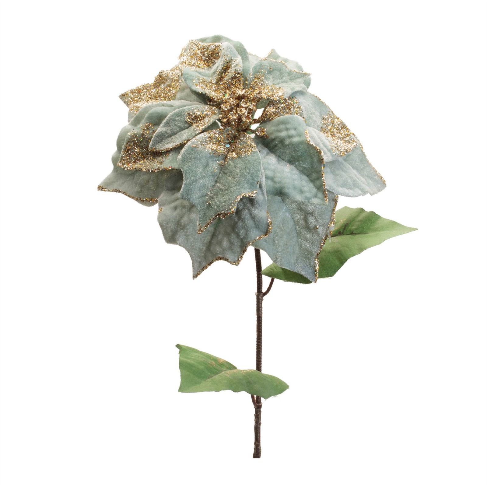 Glittered Poinsettia Flower Stem (Set of 6)