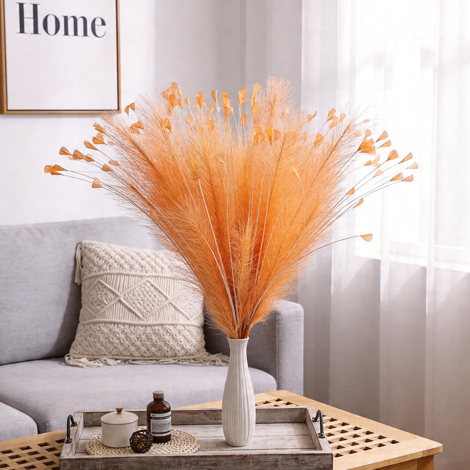 Orange Pampas Grass Decor 4pcs 25 Inch Faux Pampas Grass ， Artificial Pampas …