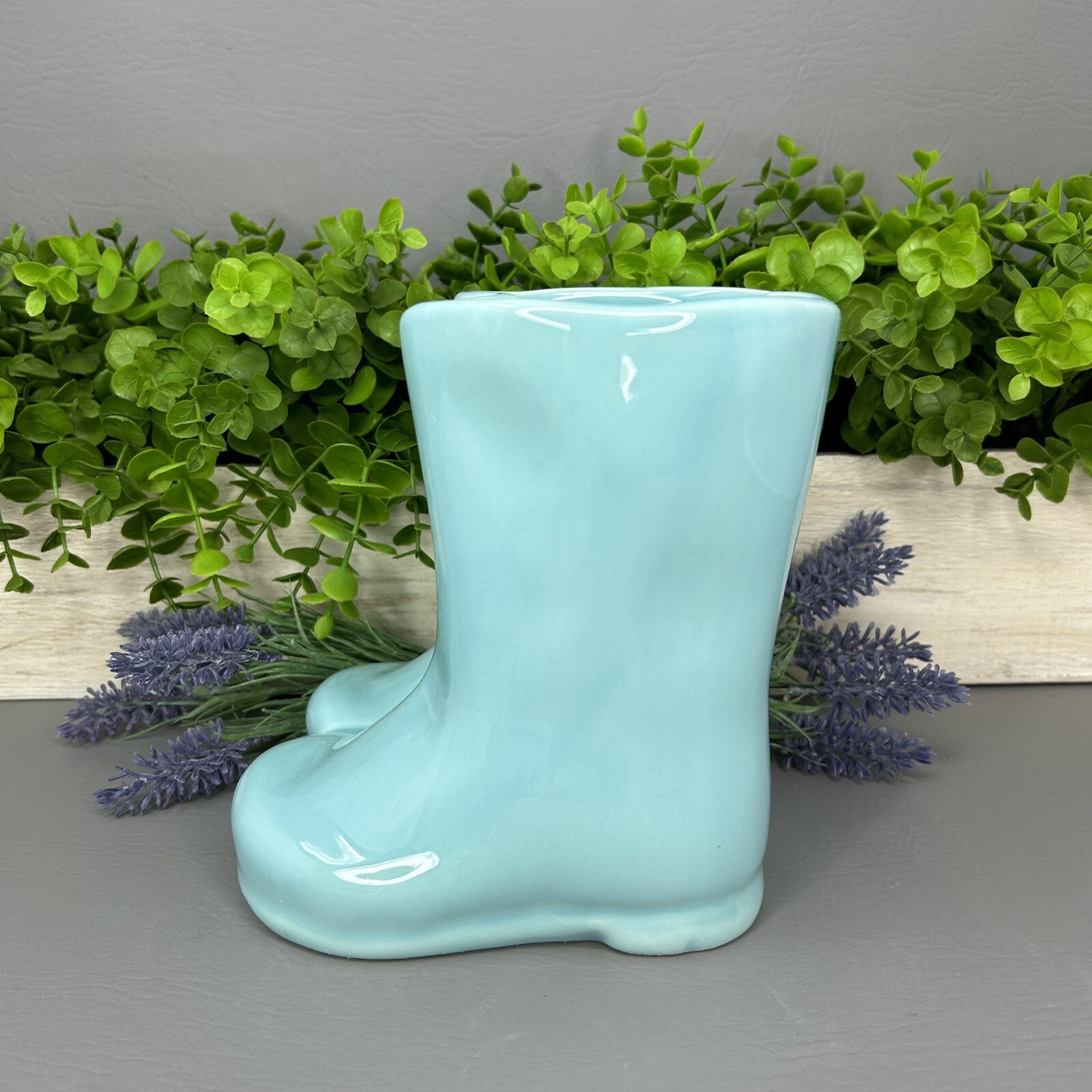 Rae Dunn Rain Boots Herb Planter Ceramic FRESH HERBS Garden Decor ~ Aqua ~ 7″