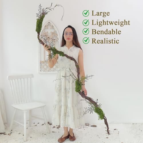Large 78.9″ Bendable Artificial Tree Branches with Moss & Leaves for Outdoor Dec