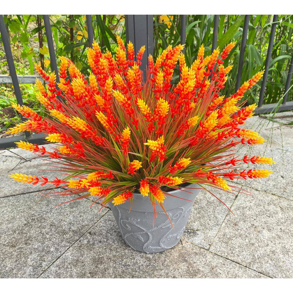 5 In. H Orange Artificial Mums Flowers 20-Piece UV Resistant Outdoor Fake Plants