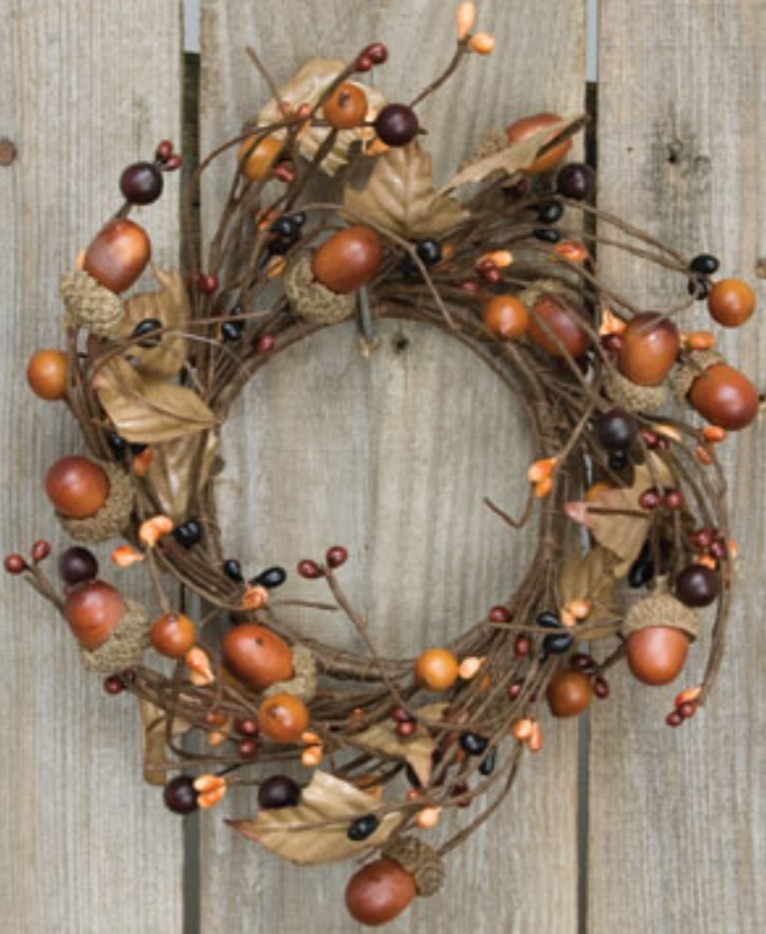 4″ Primitive Country Acorn Autumn Leaf Fall Mix Candle Ring