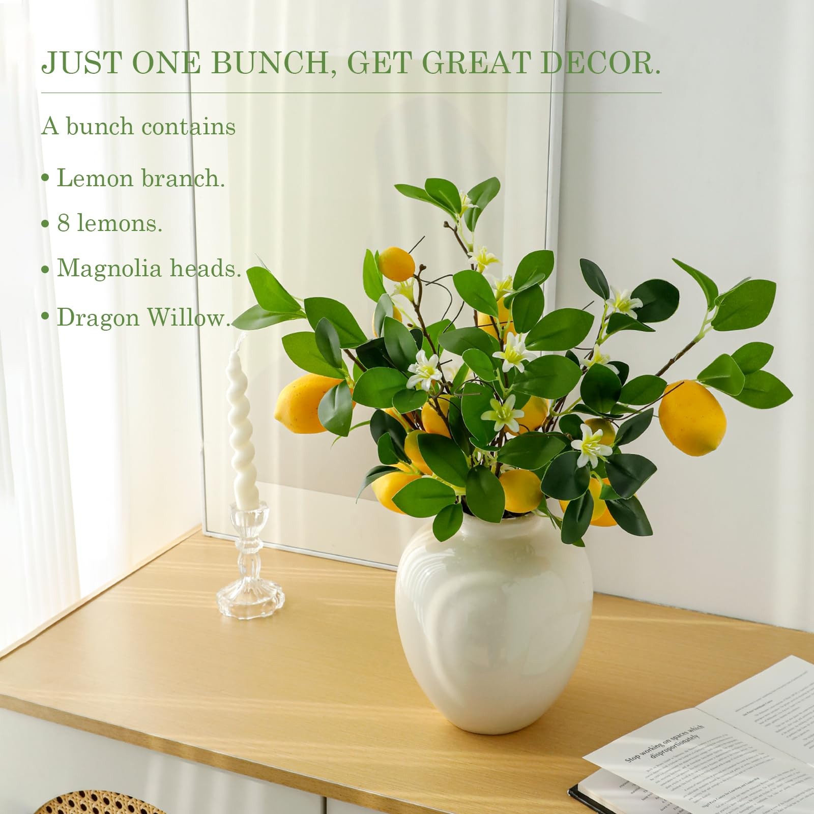 2 Bunches Artificial Lemons Branches, 16 Heads Fake Lemon Branches with Lemon…