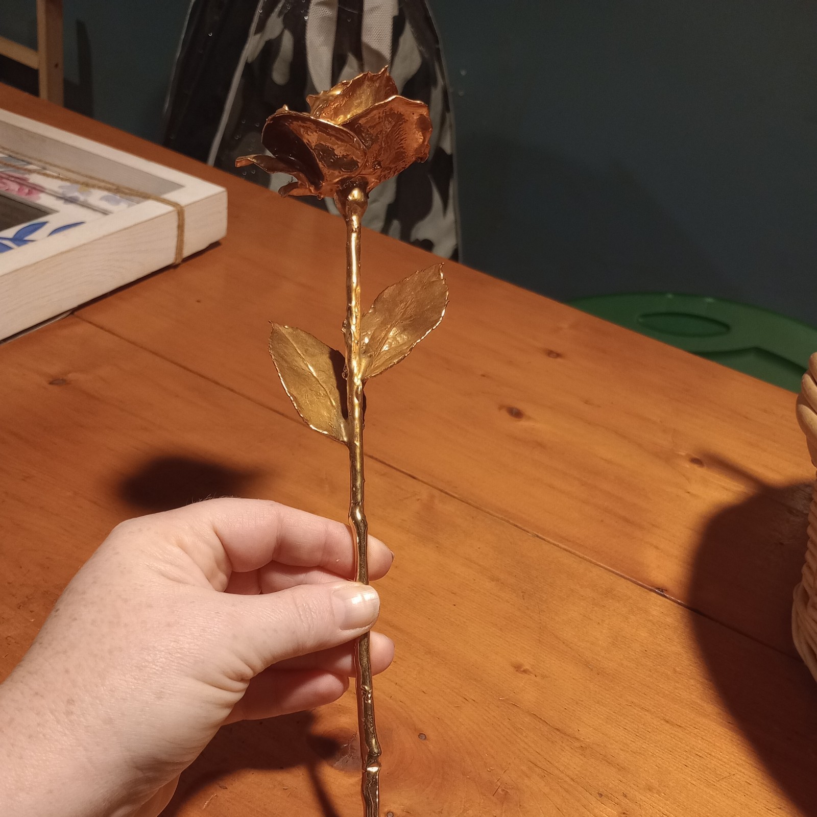 Real American Rose Electroformed & Finished In 24 karat Gold 11.5″ long